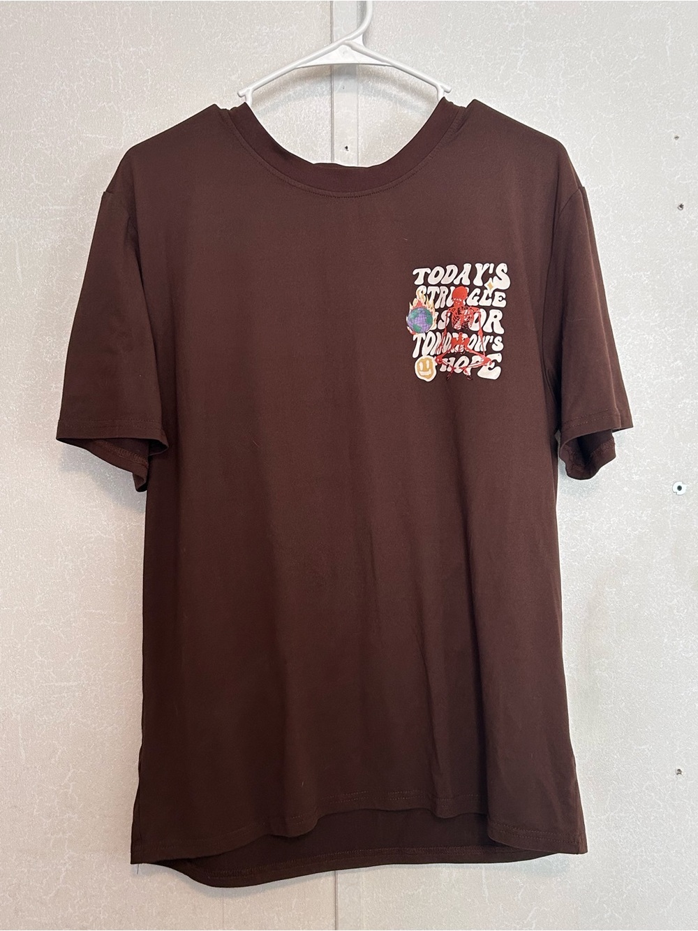 ROMWE | Brown Short Sleeve Graphic Tee with Small Chest Print | Size Small